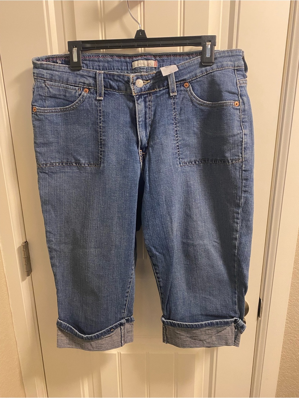 Levis 14 Jeans 515 Capri Length Stretch Blue Denim Y2K Rolled Cuff 2008 Capris